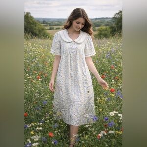 Vintage Floral Dress with Peter Pan collar Mumu • house dress • gardening dress